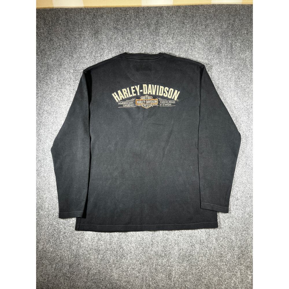 Y2K Harley Davidson Black Henley Long Sleeve Shirt Large Tall